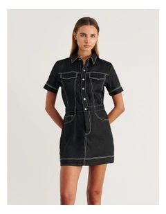 Stitch Cargo Mini Dress in Black