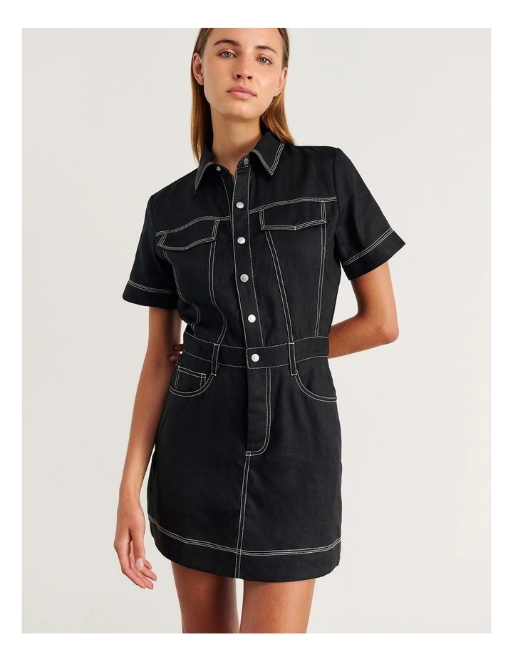 Stitch Cargo Mini Dress in Black image 4