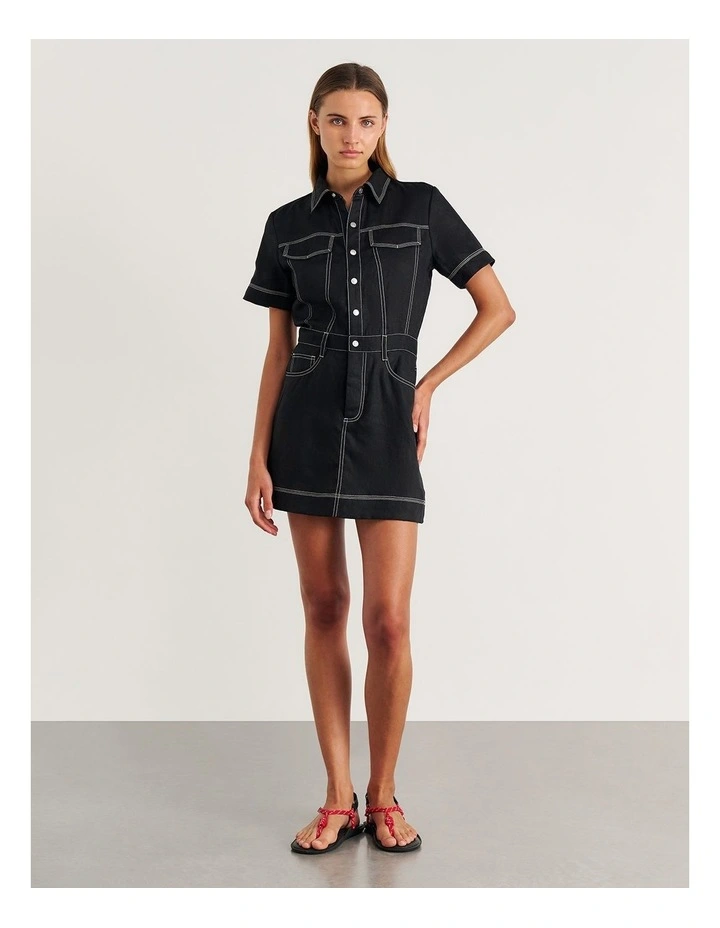 Stitch Cargo Mini Dress in Black image 5