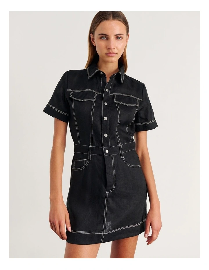 Stitch Cargo Mini Dress in Black image 6