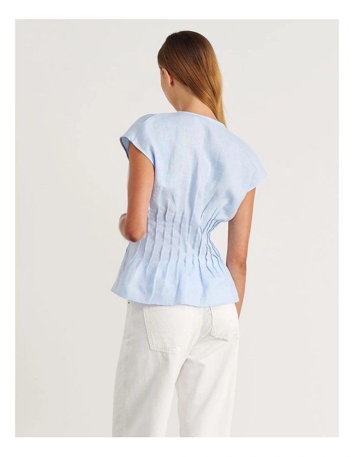 Delphine Pintuck Linen Blouse in Ice Blue image 2