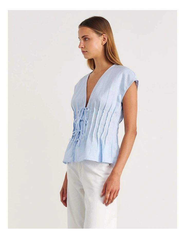 Delphine Pintuck Linen Blouse in Ice Blue image 3