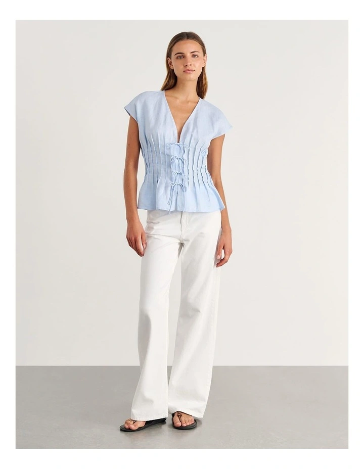 Delphine Pintuck Linen Blouse in Ice Blue image 4