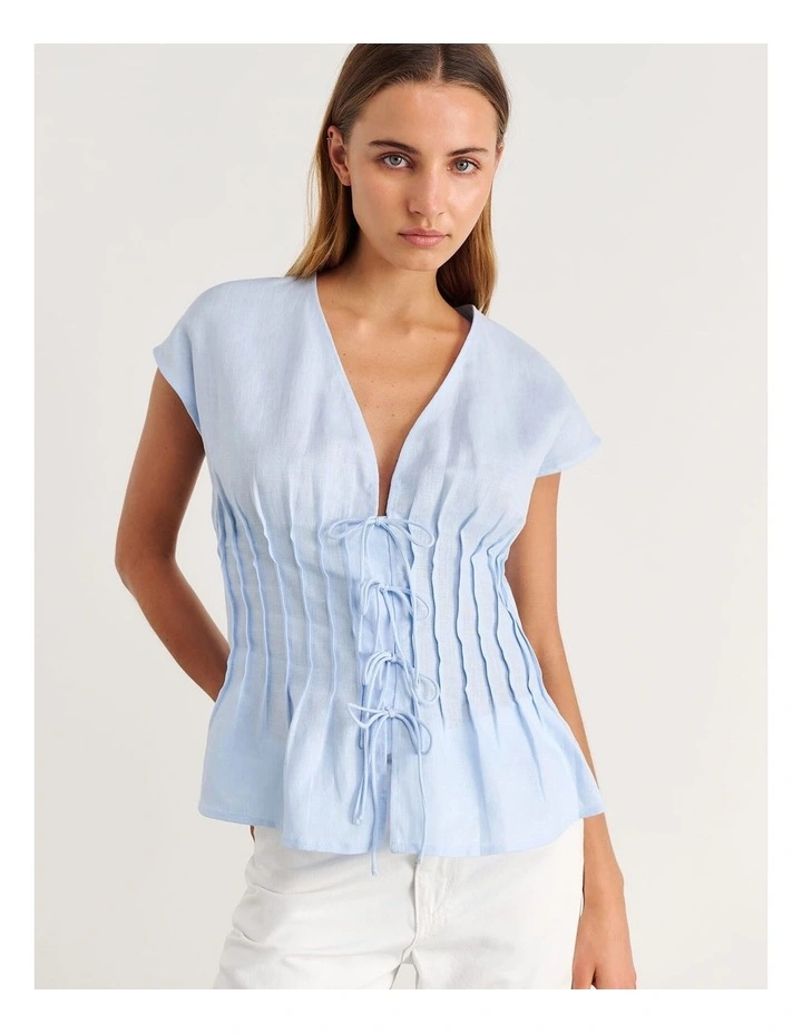 Delphine Pintuck Linen Blouse in Ice Blue image 6