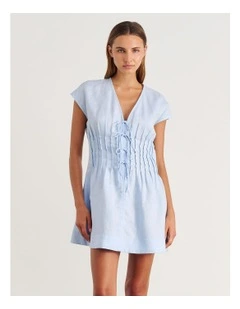 Delphine Pintuck Linen Mini Dress