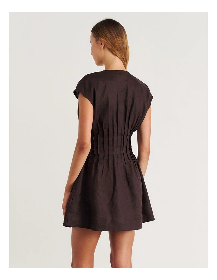 Delphine Pintuck Linen Mini Dress in Dark Chocolate image 2