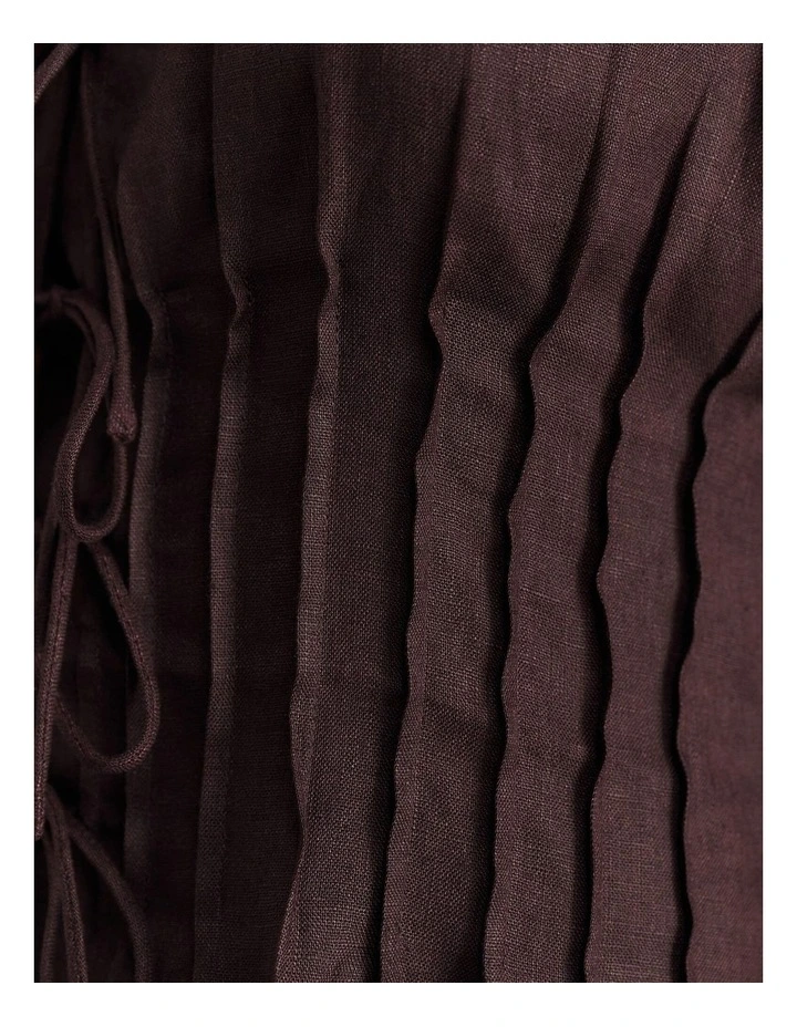 Delphine Pintuck Linen Mini Dress in Dark Chocolate image 7