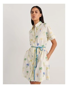 Palm Shirt Dress in Ivory/Multi