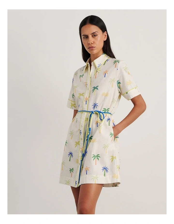 Palm Shirt Dress in Ivory/Multi image 3