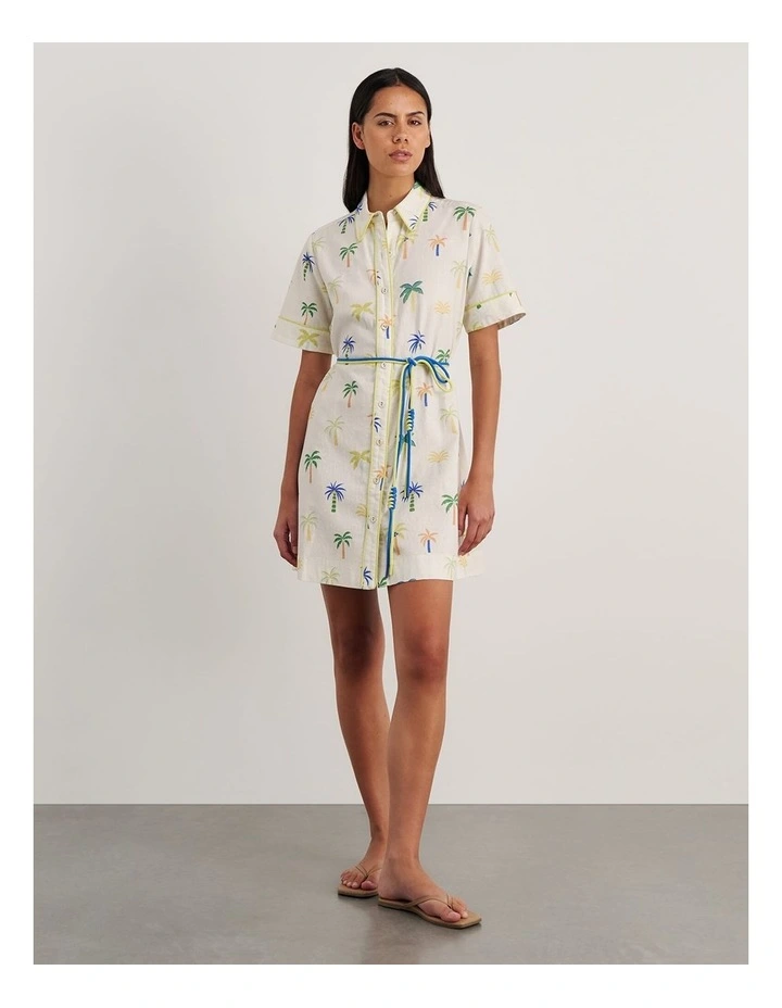 Palm Shirt Dress in Ivory/Multi image 4