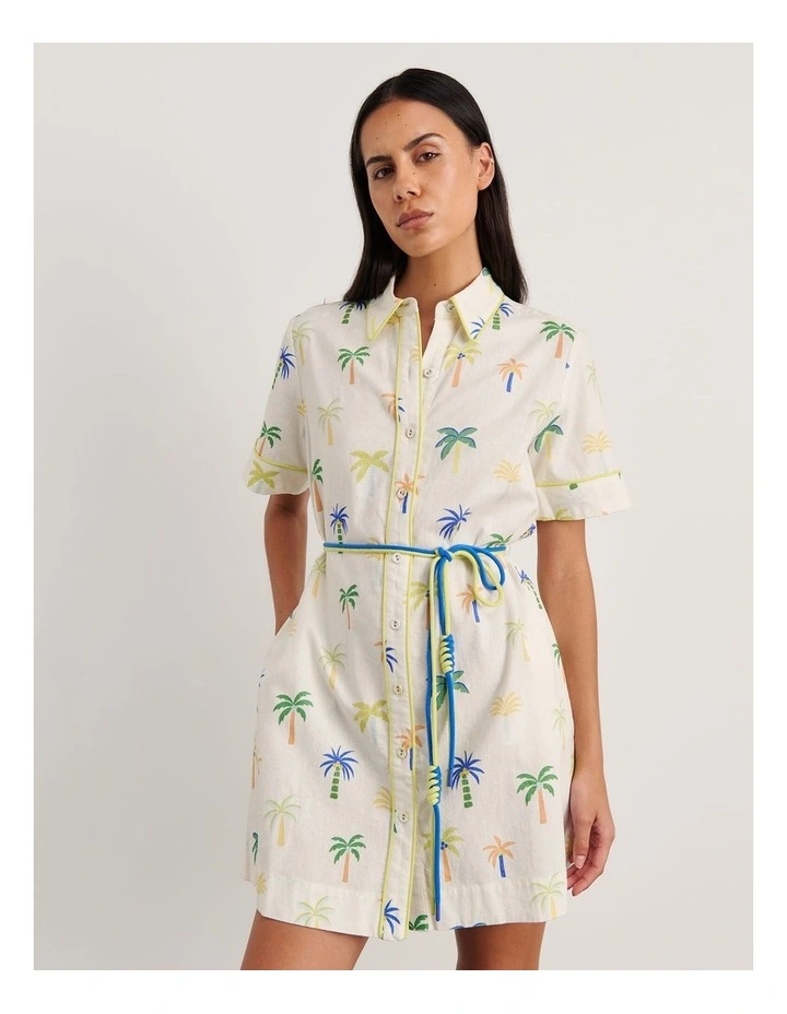 Palm Shirt Dress in Ivory/Multi image 6