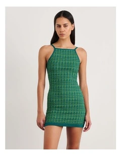 Kelly Contrast Knit Mini Dress in Green
