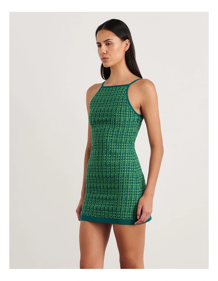 Kelly Contrast Knit Mini Dress in Green image 3