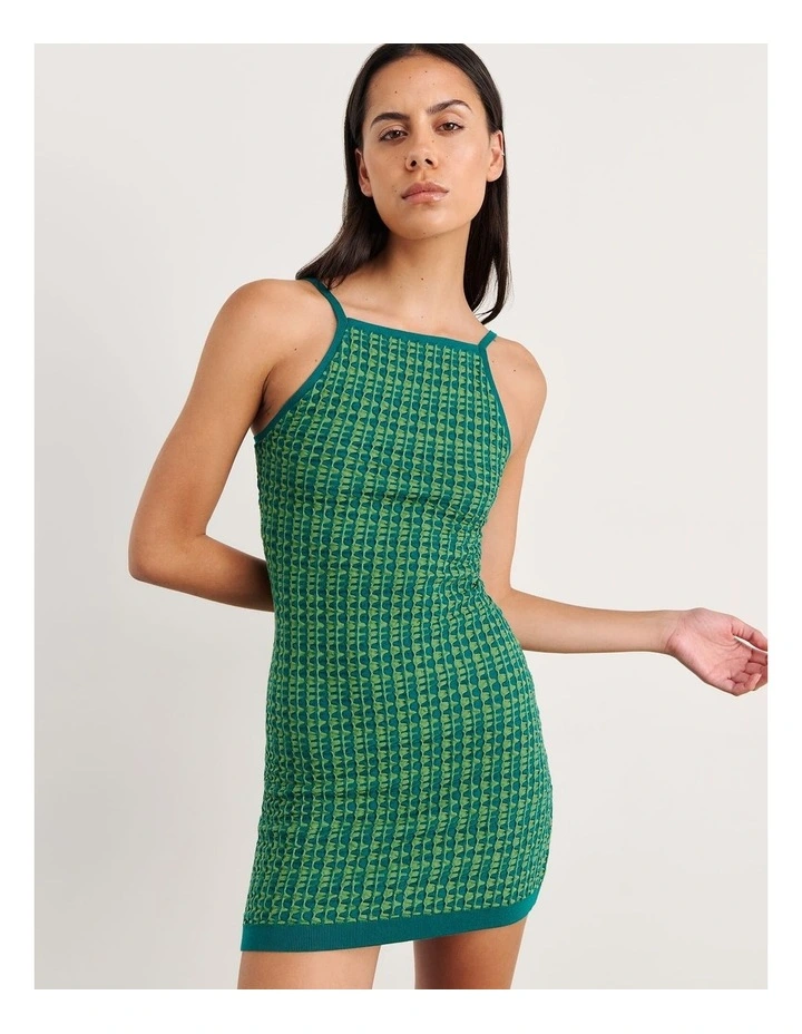 Kelly Contrast Knit Mini Dress in Green image 4
