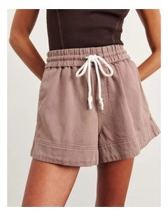 Loe Denim Pull On Short in Brown