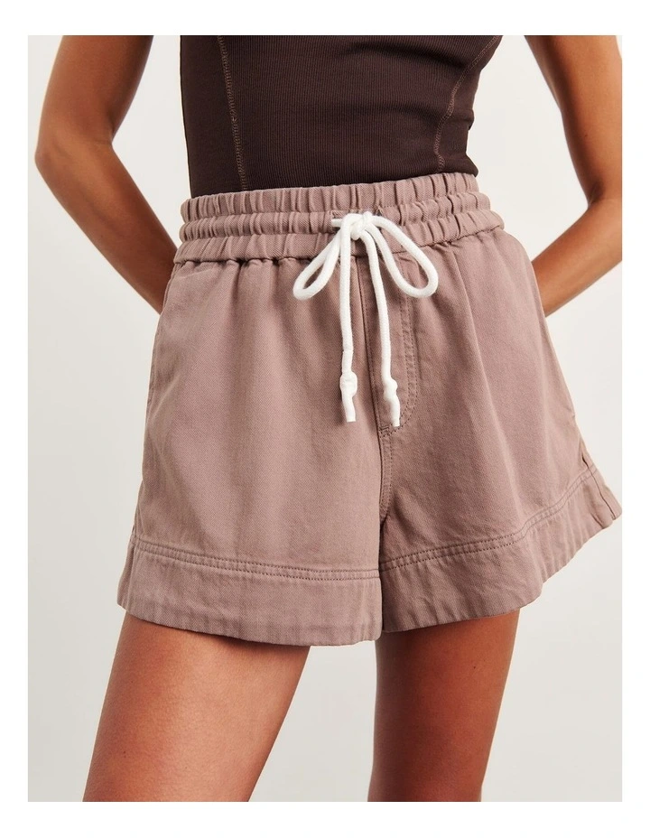 Loe Denim Pull On Short in Brown image 1