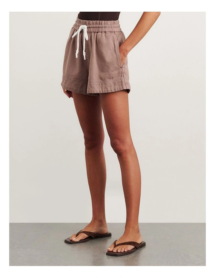 Loe Denim Pull On Short in Brown image 3