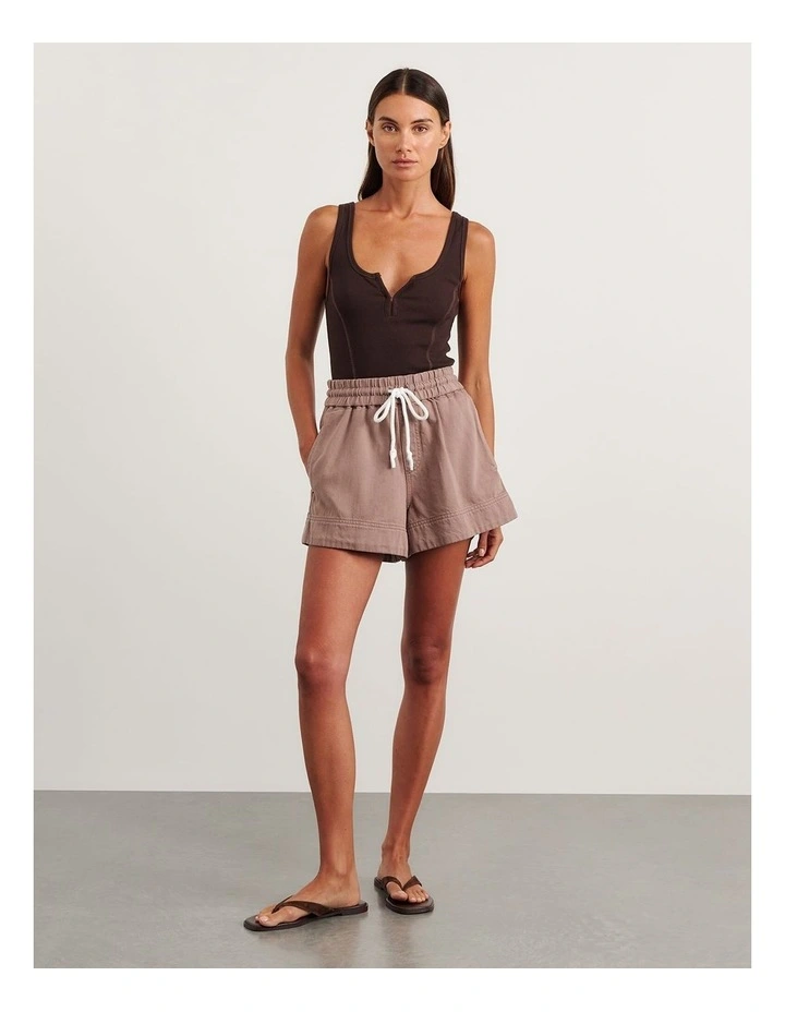 Loe Denim Pull On Short in Brown image 4