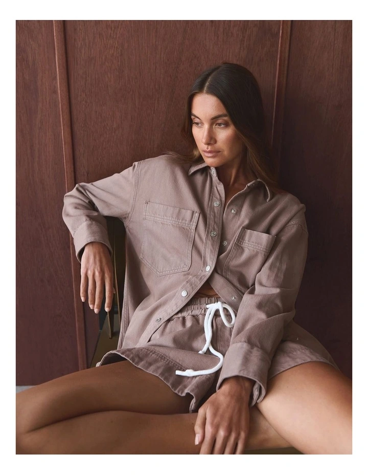 Loe Denim Pull On Short in Brown image 6