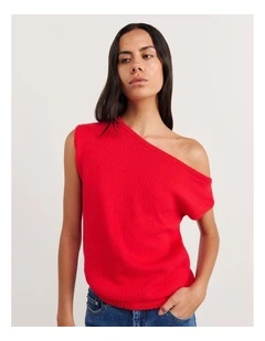 Arden Off Shoulder Knit in Bright Red