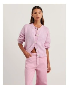 Lily Fluffy Knit Cardigan in Pink Frost