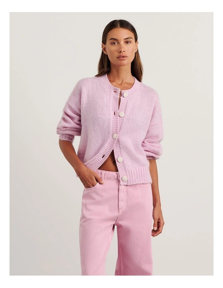 Lily Fluffy Knit Cardigan in Pink Frost image 1