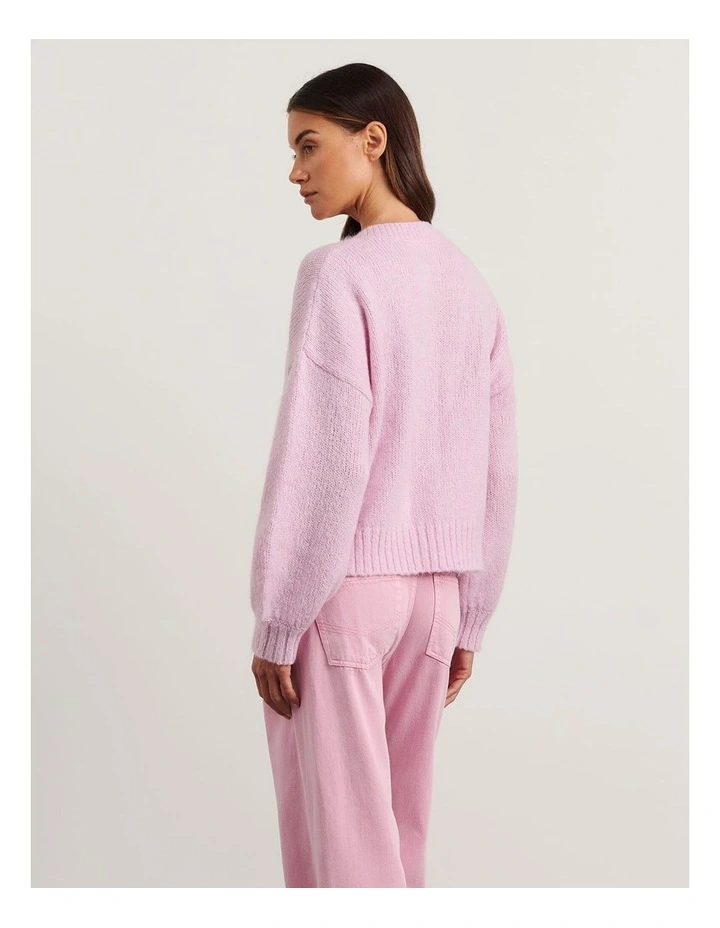 Lily Fluffy Knit Cardigan in Pink Frost image 2