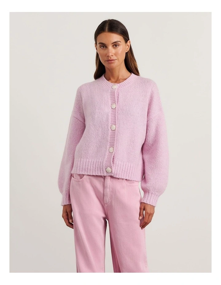 Lily Fluffy Knit Cardigan in Pink Frost image 3