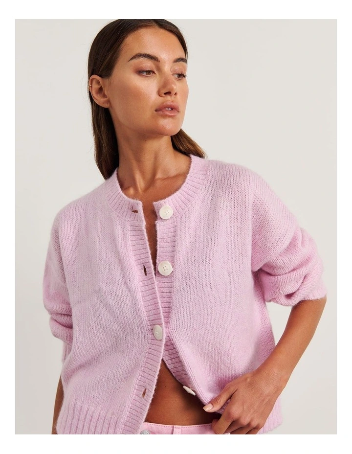 Lily Fluffy Knit Cardigan in Pink Frost image 4