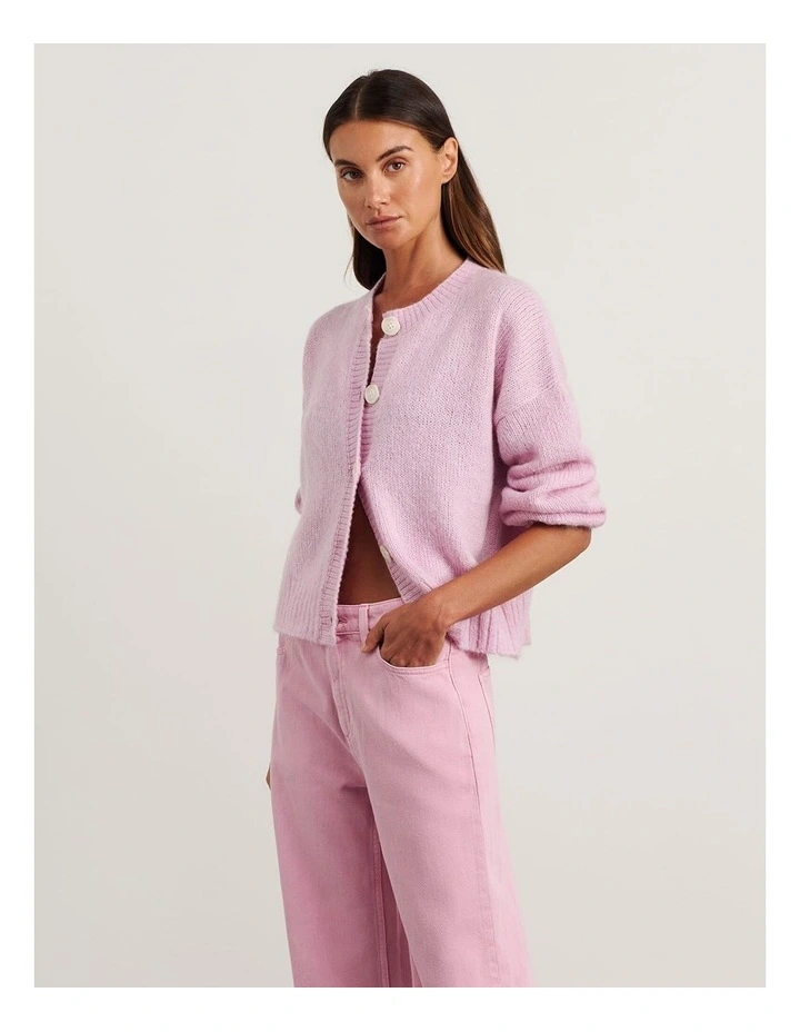 Lily Fluffy Knit Cardigan in Pink Frost image 6