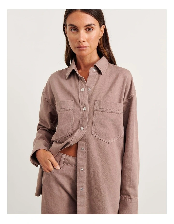 Loe Denim Shacket in Latte image 1