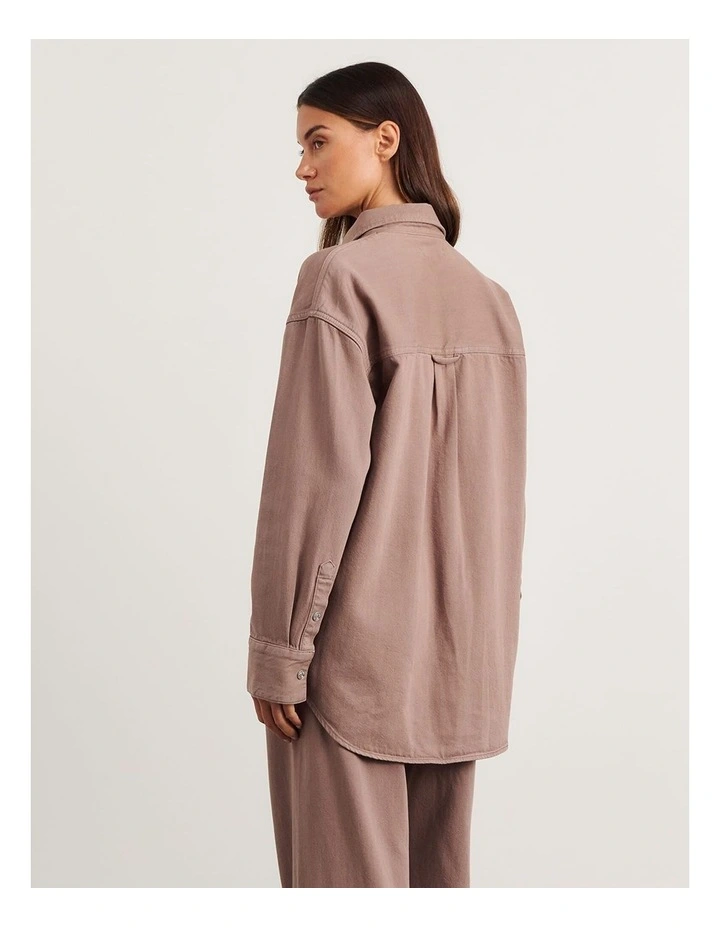 Loe Denim Shacket in Latte image 2