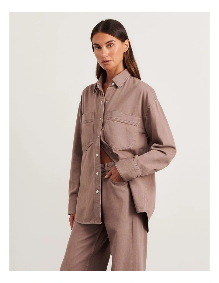 Loe Denim Shacket in Latte image 3