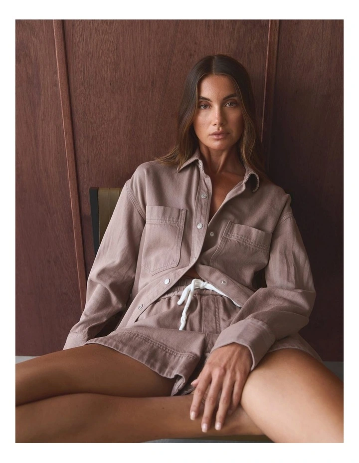 Loe Denim Shacket in Latte image 4