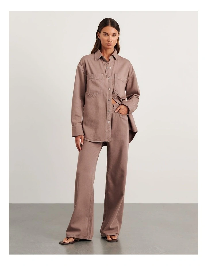 Loe Denim Shacket in Latte image 5