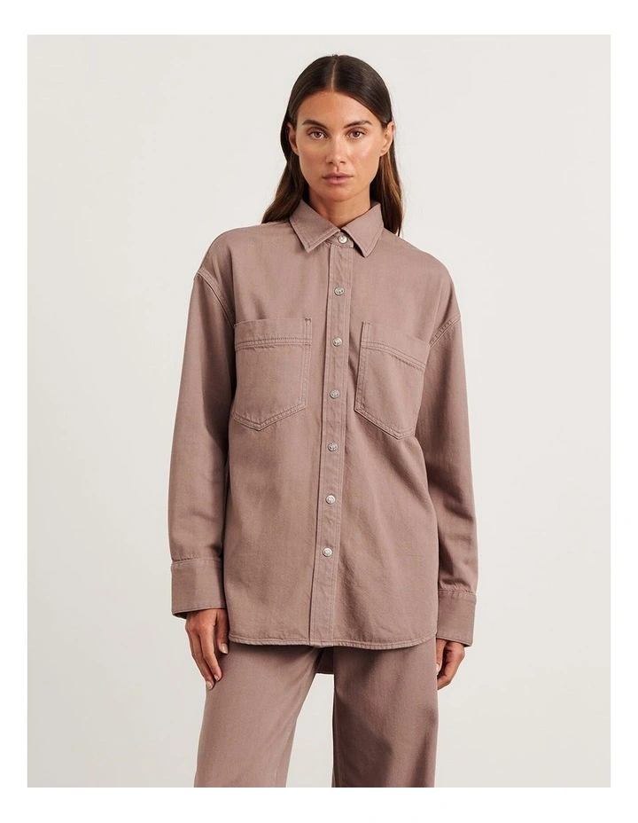 Loe Denim Shacket in Latte image 6