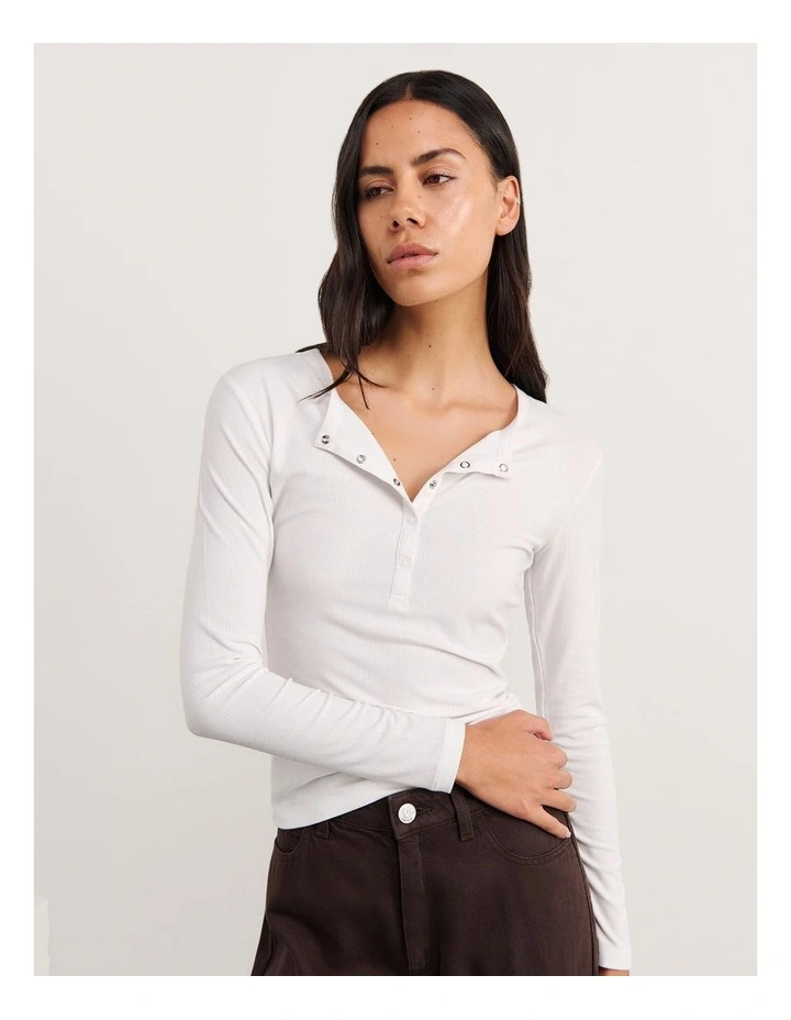 Celina Henley Top in White image 1