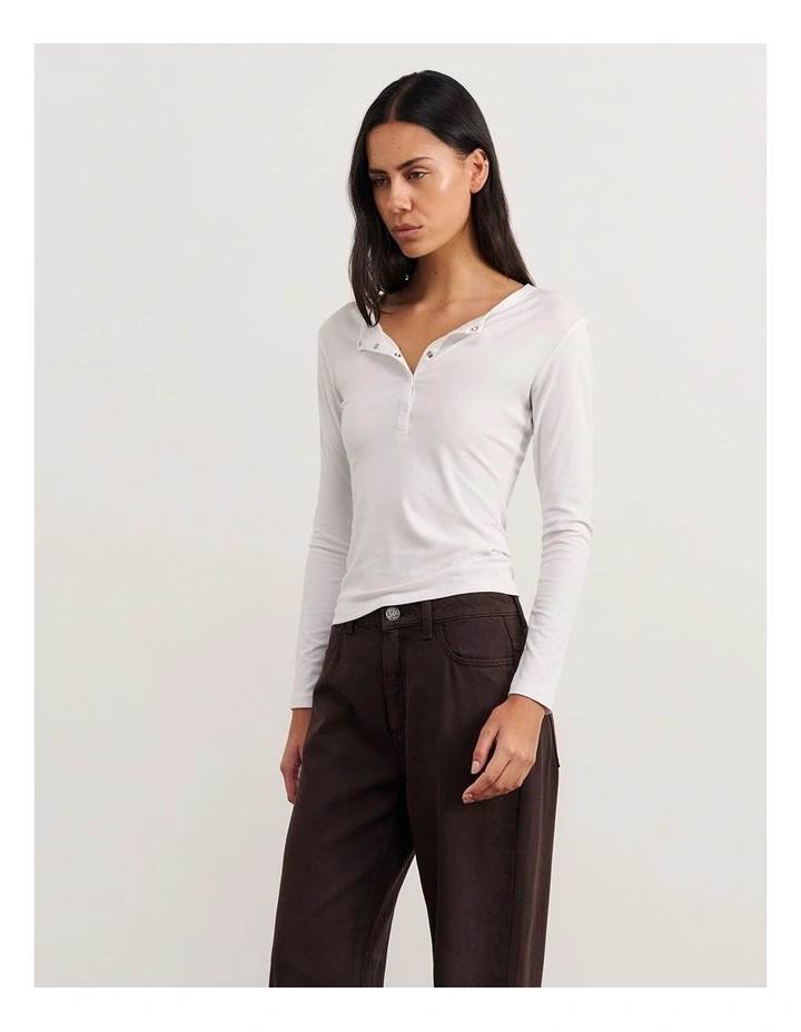 Celina Henley Top in White image 3