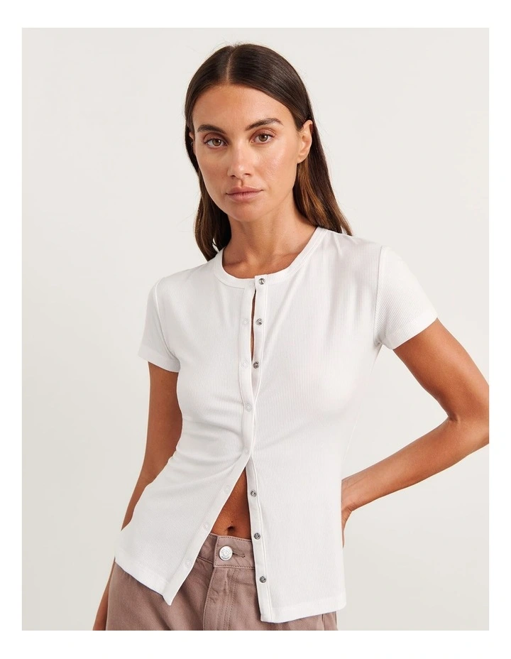 Celina Short Sleeve Top in White image 1