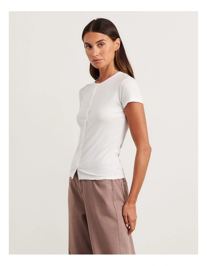 Celina Short Sleeve Top in White image 3