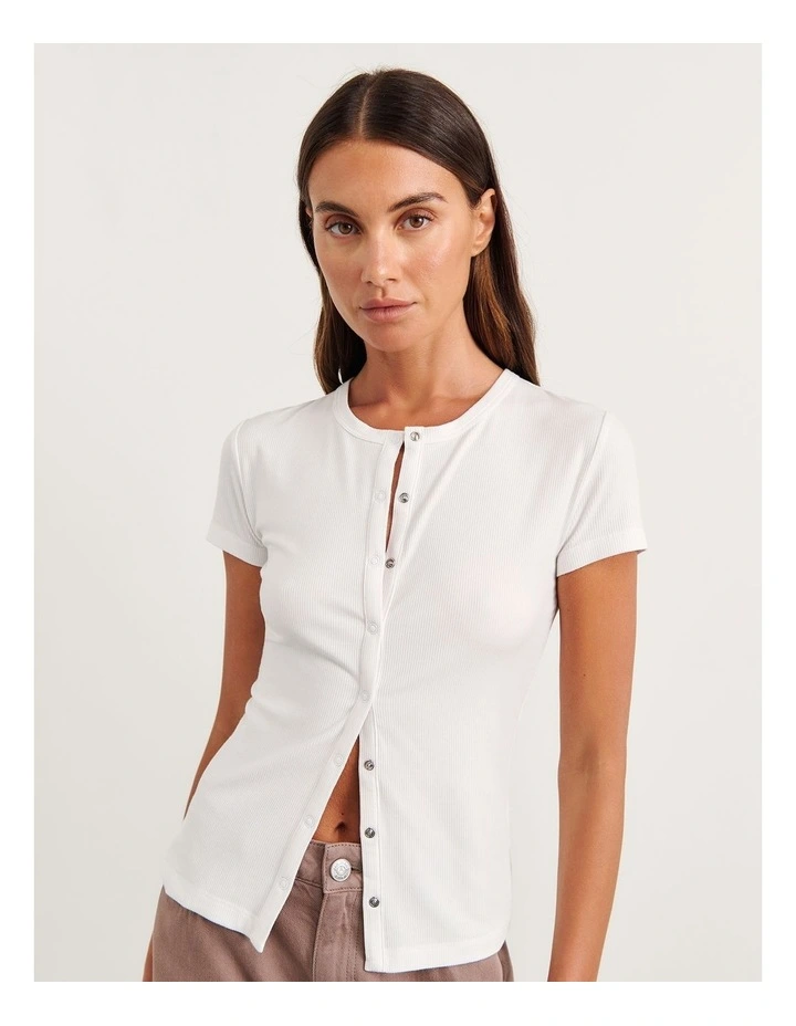 Celina Short Sleeve Top in White image 5