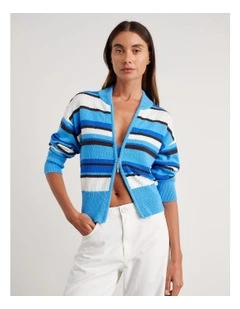 Arden Zip Knit Cardigan in Blue