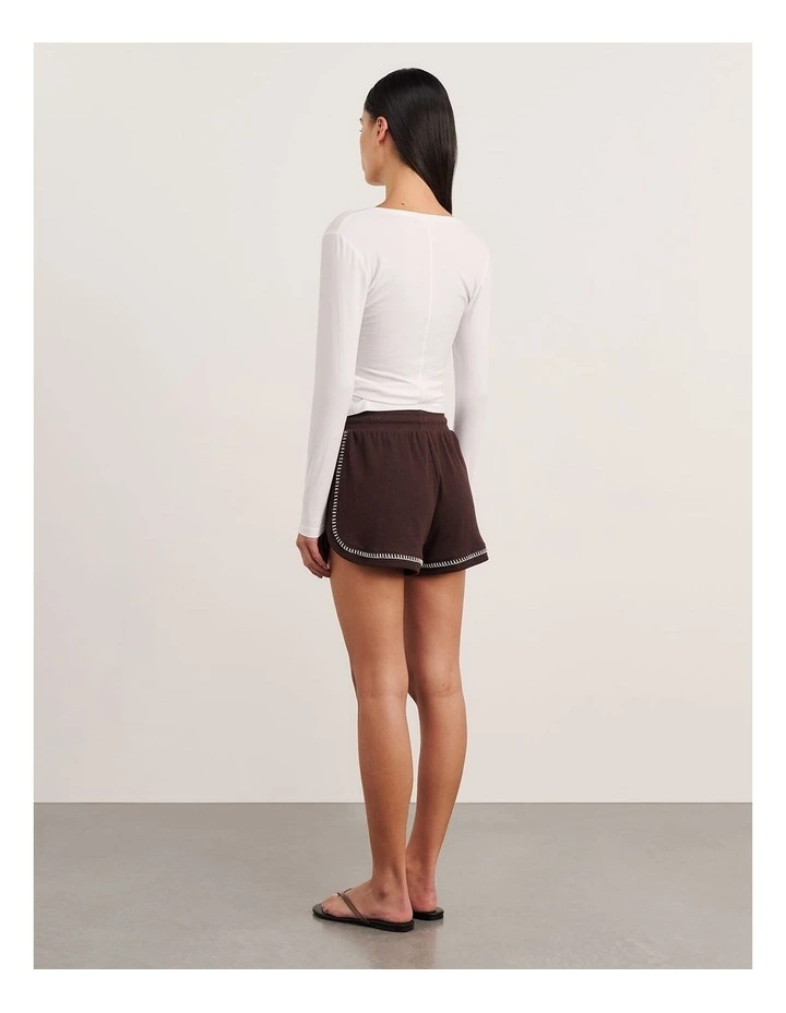 Celina Blanket Stitch Short in Brown image 2