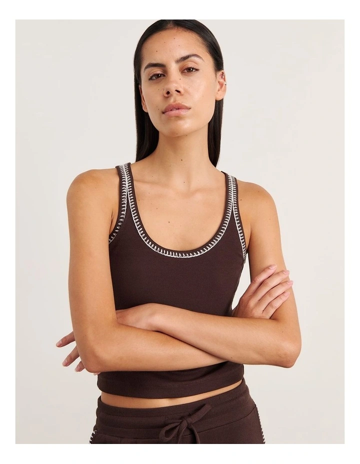 Celina Blanket Stitch Tank in Brown image 1
