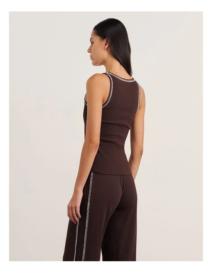 Celina Blanket Stitch Tank in Brown image 2