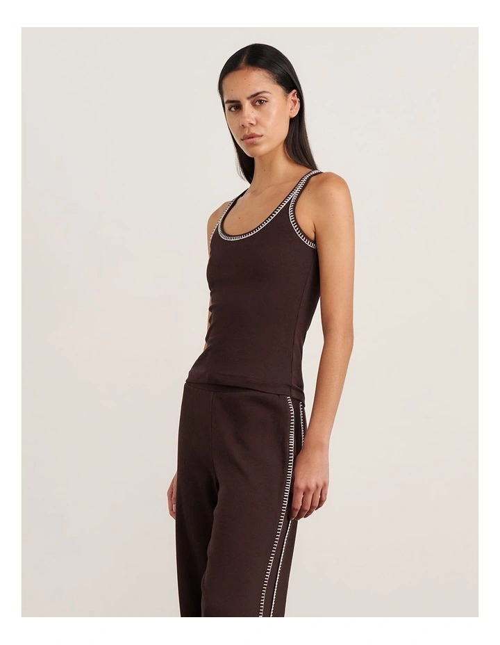 Celina Blanket Stitch Tank in Brown image 3