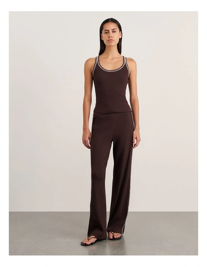 Celina Blanket Stitch Tank in Brown image 4