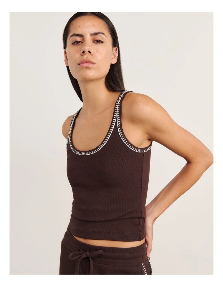 Celina Blanket Stitch Tank in Brown image 5