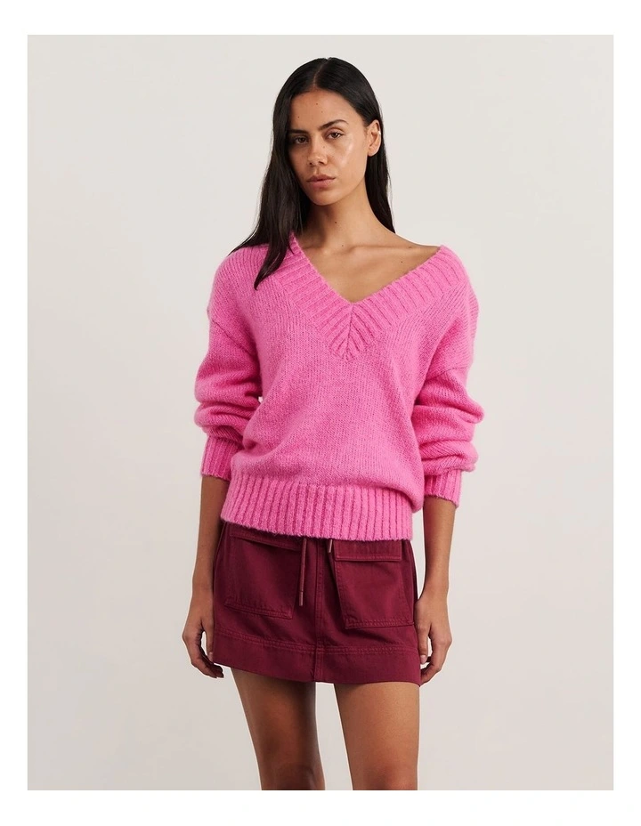 Lily V Neck Knit Jumper in Peony image 1