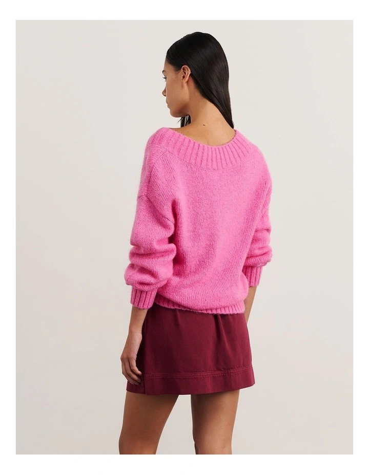Lily V Neck Knit Jumper in Peony image 2